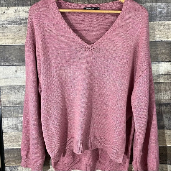 Nasty Gal Mauve Pink Knit V-Neck Sweater - Picture 1 of 6